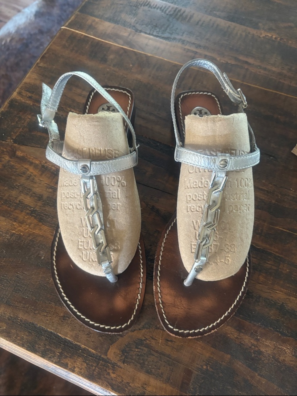 Tory Burch Metallic Silver T-Strap Women's Sandals 8M